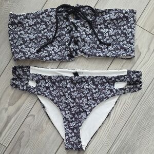 Tavik Black & White Floral Bandeau Bikini